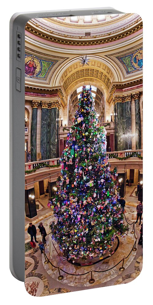 Madison Portable Battery Charger featuring the photograph Christmas Tree -Capitol - Madison - Wisconsin 2 by Steven Ralser