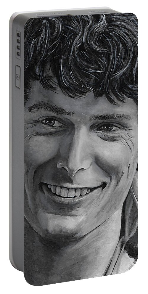 Christopher Reeve Portable Battery Charger featuring the painting Christopher Reeve by Matthew Mezo