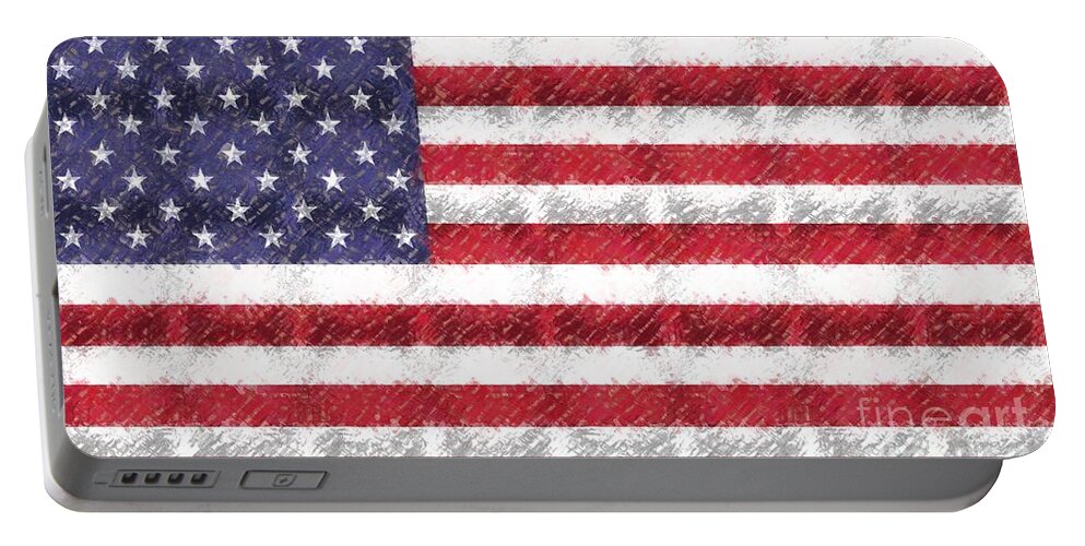Us Flag Portable Battery Charger featuring the digital art Chromed USA Flag by Bill King