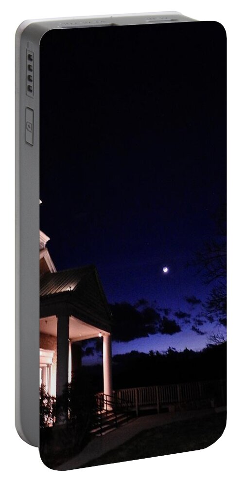 Church Portable Battery Charger featuring the photograph Church and Moon by Kathy Ozzard Chism