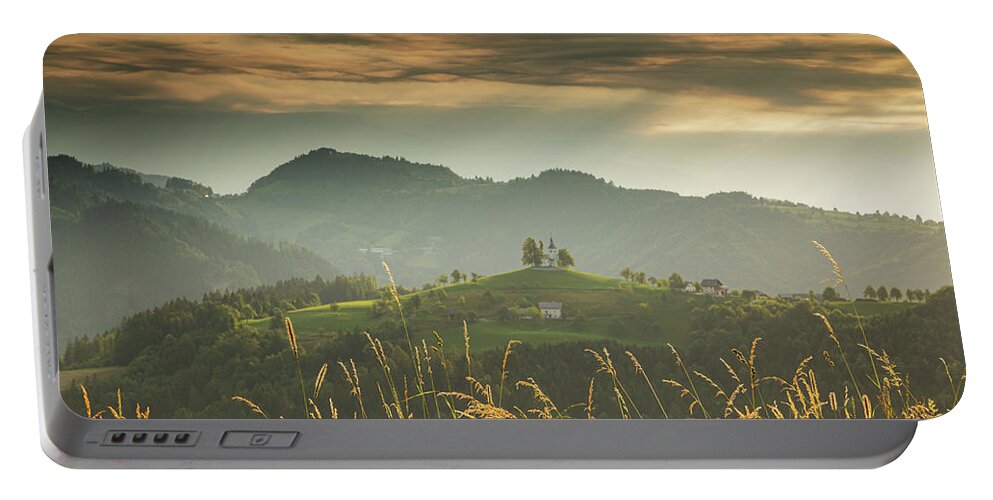 Sveti Portable Battery Charger featuring the photograph Church of Saint Thomas in the Skofja Loka Hills by Ian Middleton