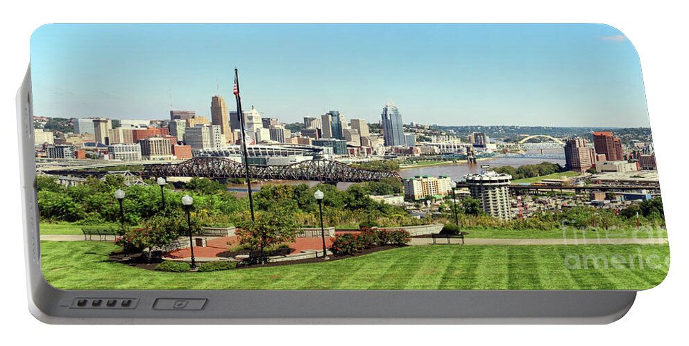Cincinnati Ohio Portable Battery Charger featuring the photograph Cincinnati Panorama crop 17.5x7.5 by Jack Schultz