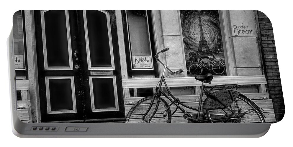 Amsterdam Portable Battery Charger featuring the photograph City Bike Downtown in Black and White by Debra and Dave Vanderlaan