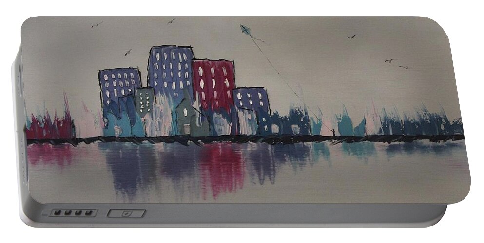 Stylized Impressionism Portable Battery Charger featuring the painting City Flight by Berlynn