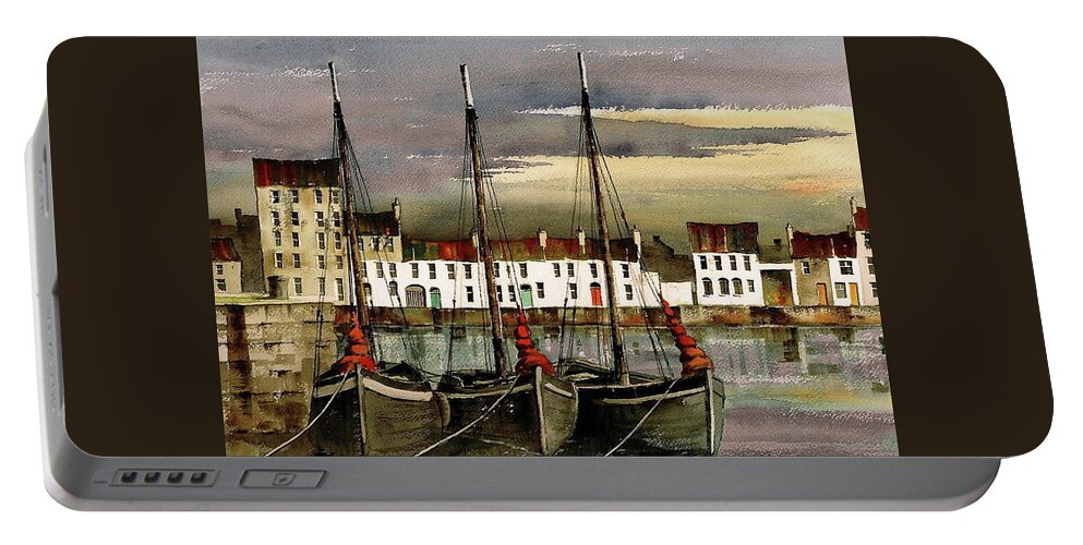 Cladagh Portable Battery Charger featuring the painting Cladagh Sunset, Galway. #1 by Val Byrne