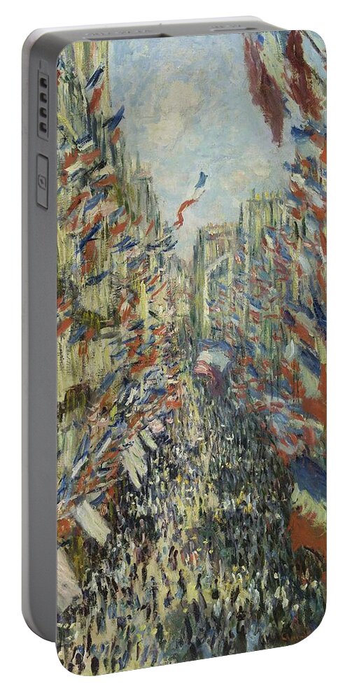 Claude Monet Portable Battery Charger featuring the painting CLAUDE MONET La rue Montorgueil a Paris. Fete du 30 juin 1878. Date/Period 1878. Painting. by Claude Monet