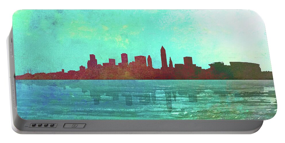 Cleveland Portable Battery Charger featuring the digital art Cleveland Skyline by Pheasant Run Gallery