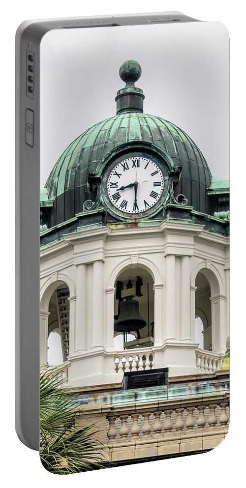 Brunswick Georgia Courthouse Portable Battery Charger featuring the photograph Clock Tower at Brunswick Georgia Courthouse by Mary Ann Artz