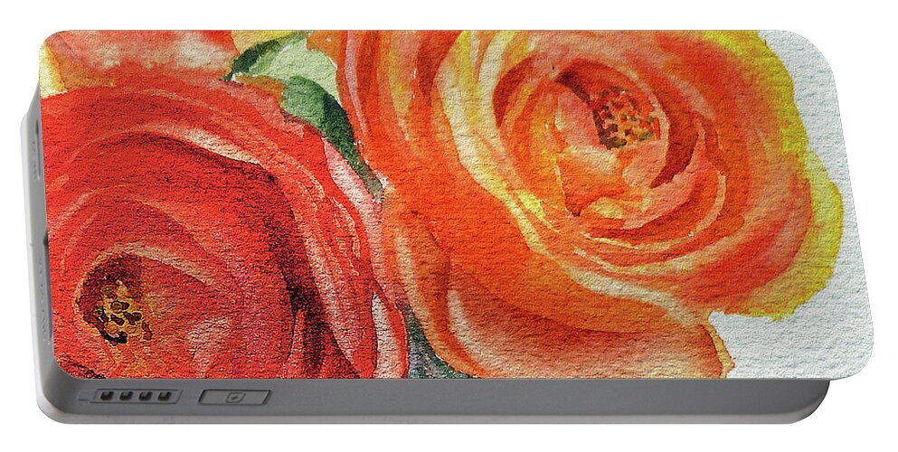 Ranunculus Portable Battery Charger featuring the painting Close Up Of Ranunculus Flowers Watercolor by Irina Sztukowski