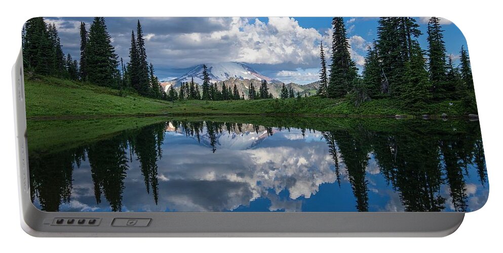 Cloud Reflections At Lake Tipsoo Portable Battery Charger featuring the photograph Cloud reflections at Lake Tipsoo by Lynn Hopwood