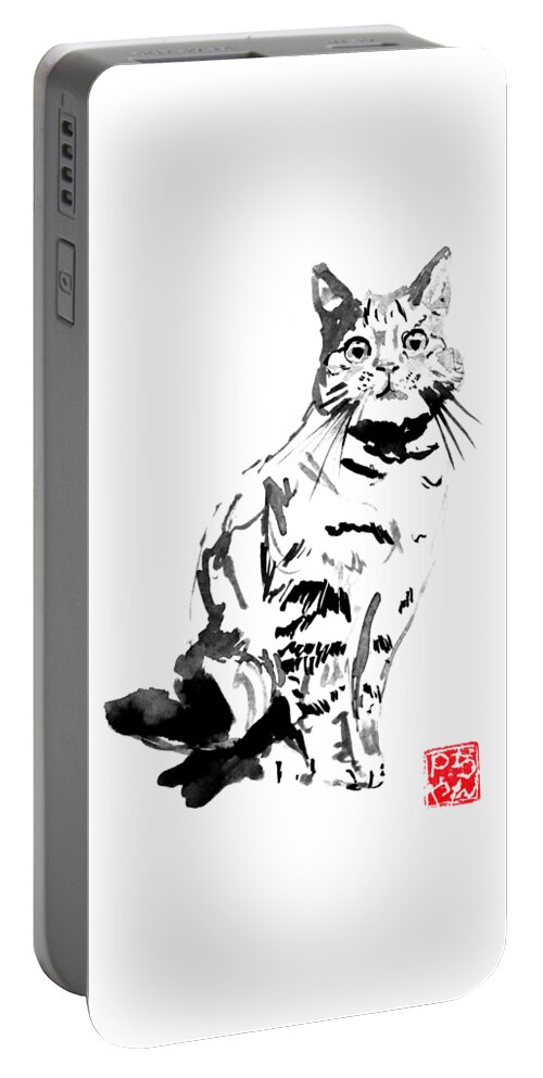 Cat Portable Battery Charger featuring the drawing Clyde by Pechane Sumie