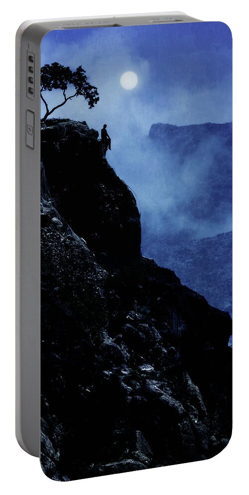 Solitude Portable Battery Charger featuring the digital art Cold Moon by Cambion Art