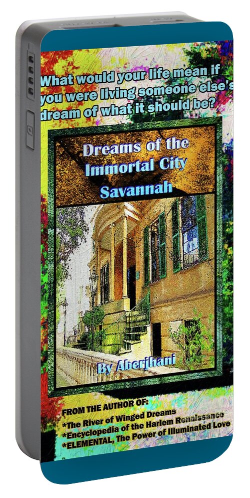Book Cover Art Portable Battery Charger featuring the mixed media Collectible Dreaming Savannah Book Poster by Aberjhani