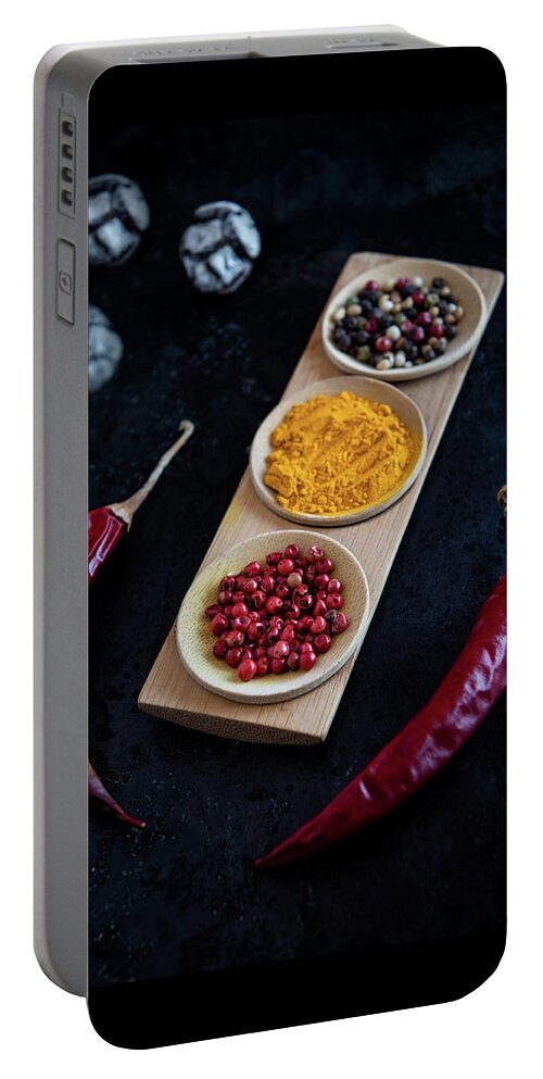 Spice Portable Battery Charger featuring the photograph Collection of aromatic herbal peeper spices by Michalakis Ppalis