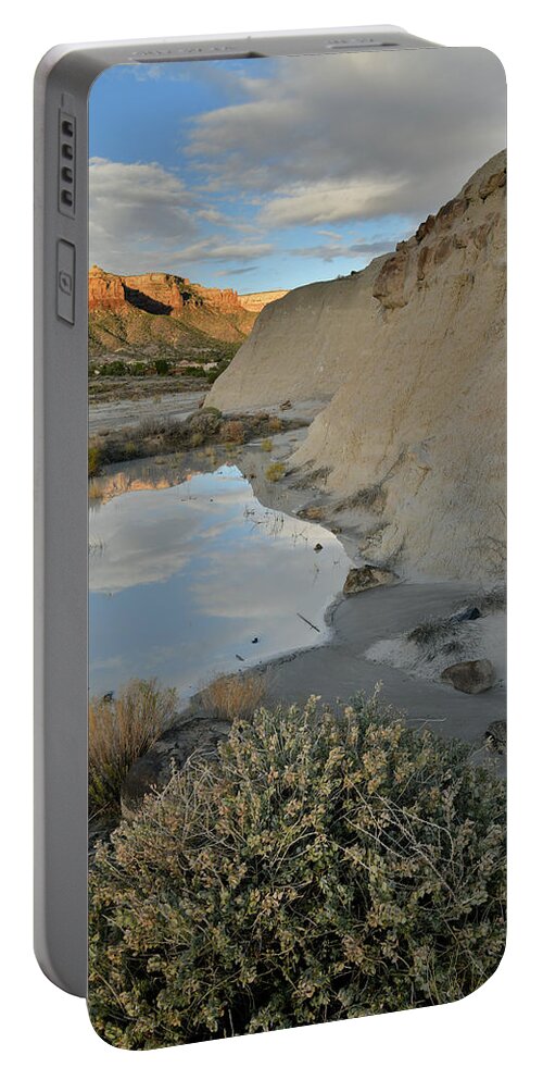 Grand Junction Portable Battery Charger featuring the photograph Colorado National Monument at Sunrise Reflected in Bentonite Pool by Ray Mathis