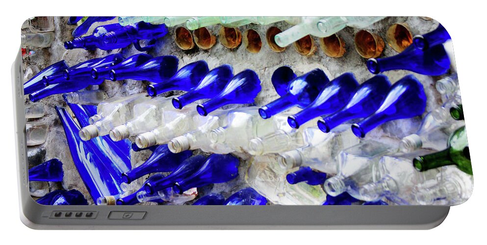 Recycling Portable Battery Charger featuring the photograph Colored Glass Bottle Wall 1 by Cynthia Guinn
