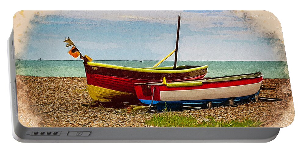 Boats Portable Battery Charger featuring the photograph Colorful Boats on Beach by Roslyn Wilkins
