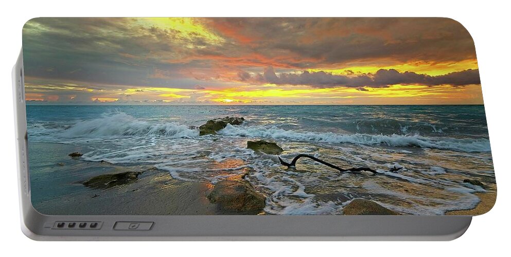 Carlin Park Portable Battery Charger featuring the photograph Colorful Morning Sky and Sea by Steve DaPonte