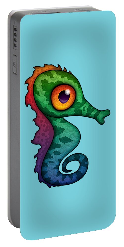 Sea Portable Battery Charger featuring the digital art Colorful Seahorse Cartoon by John Schwegel