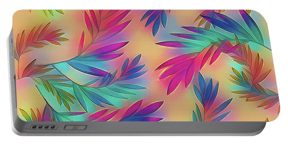Colorful Tropical Leaves Palms Portable Battery Charger featuring the digital art Colorful Tropical Leaves Palms 2 by Kaye Menner by Kaye Menner
