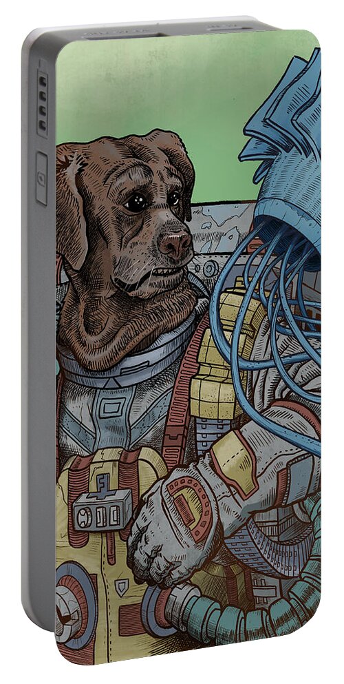 Scifi Portable Battery Charger featuring the digital art Concern by EvanArt - Evan Miller