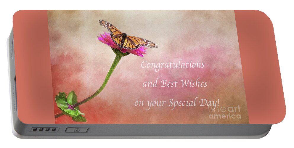 Congratulations Portable Battery Charger featuring the photograph Congratulations Monarch Butterfly by Sharon McConnell