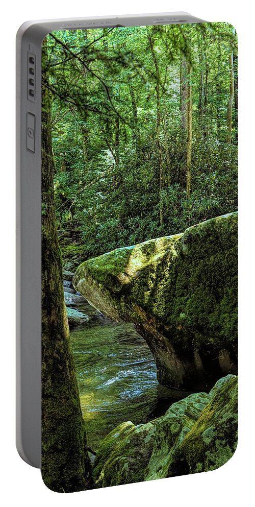 Relaxing Portable Battery Charger featuring the photograph Cool Water at Mossy Rock Smokey Mountains National Park by T Lynn Dodsworth