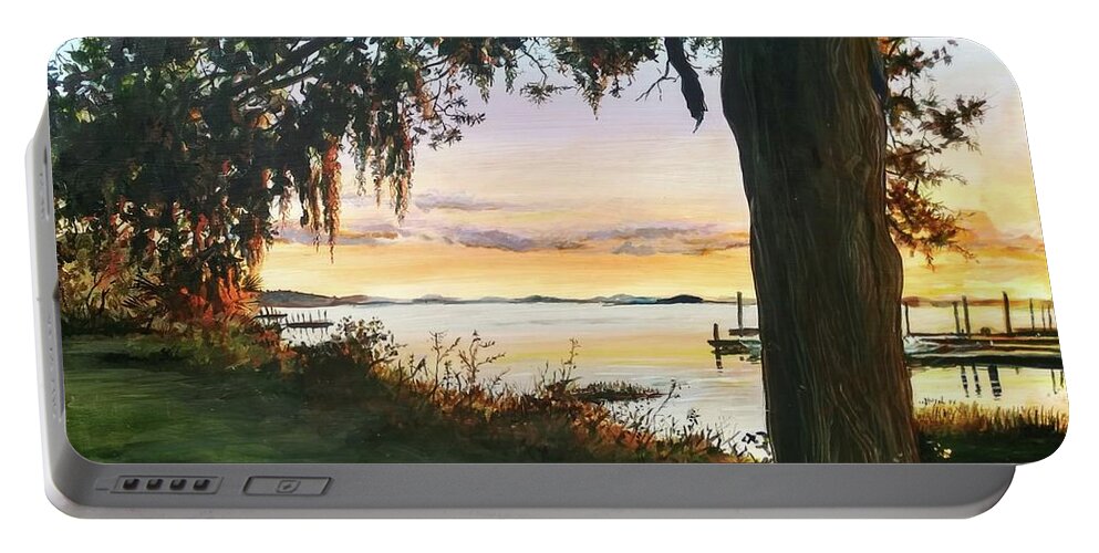 Sunset Portable Battery Charger featuring the painting Cooper River Sunset by William Brody