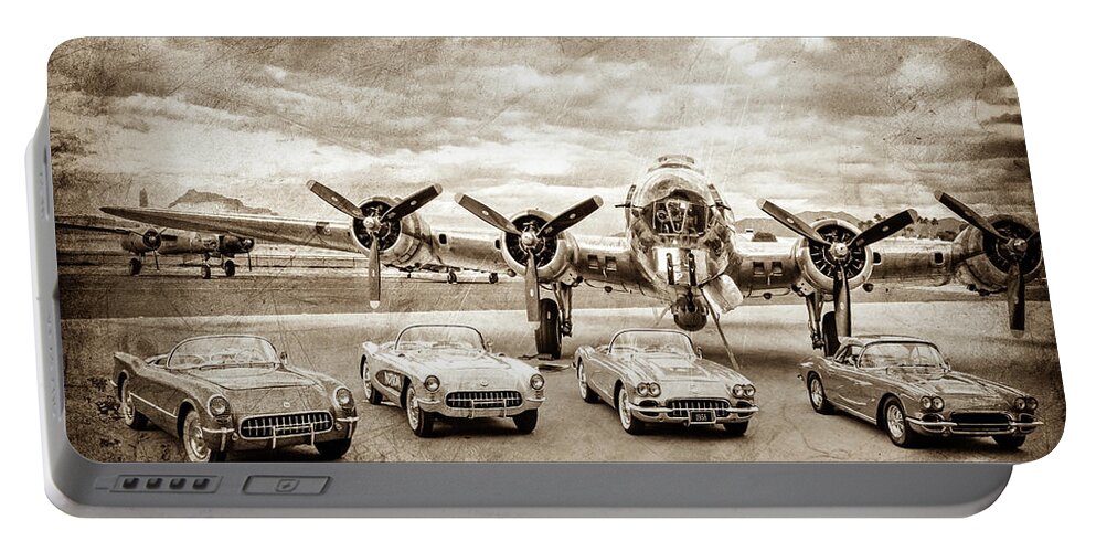 Corvettes And B17 Bomber -0027cl2 Portable Battery Charger featuring the photograph Corvettes and B17 Bomber -0027cl2 by Jill Reger