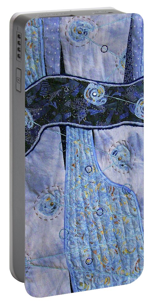 Abstract Portable Battery Charger featuring the tapestry - textile Cosmic Connectivity by Pam Geisel
