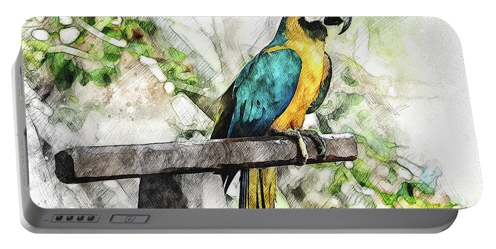 Costa Maya Portable Battery Charger featuring the digital art Costa Maya Macaw by David Smith