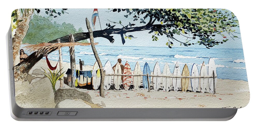 Tropical Portable Battery Charger featuring the painting Costa Rican Surf by Jim Gerkin