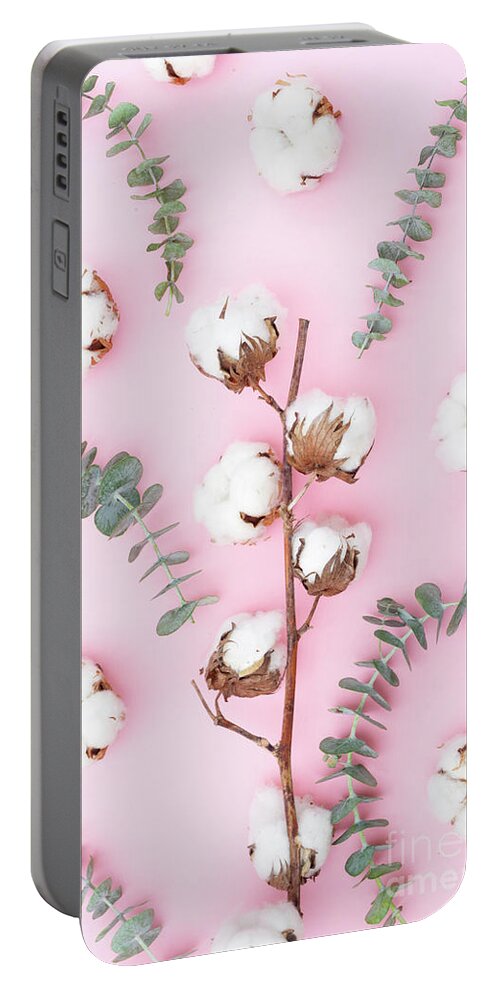 Cotton Portable Battery Charger featuring the photograph Cotton with Eucaliptus by Anastasy Yarmolovich