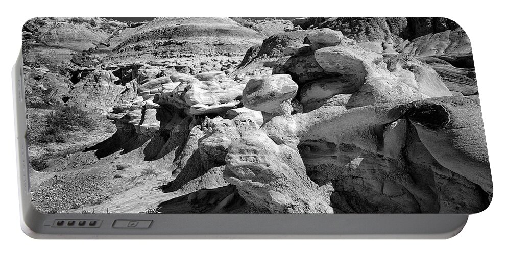 Beautiful Photos Portable Battery Charger featuring the photograph Cottonwood Creek Strange Rocks 6 BW by Roger Snyder