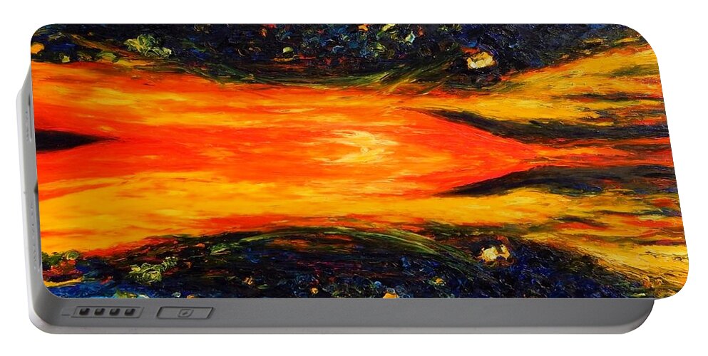Sunset Portable Battery Charger featuring the painting Coucher du Soleil by Chiara Magni