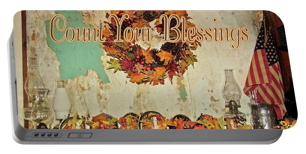 Turkeys Portable Battery Charger featuring the mixed media Count Your Blessings by Nancy Patterson