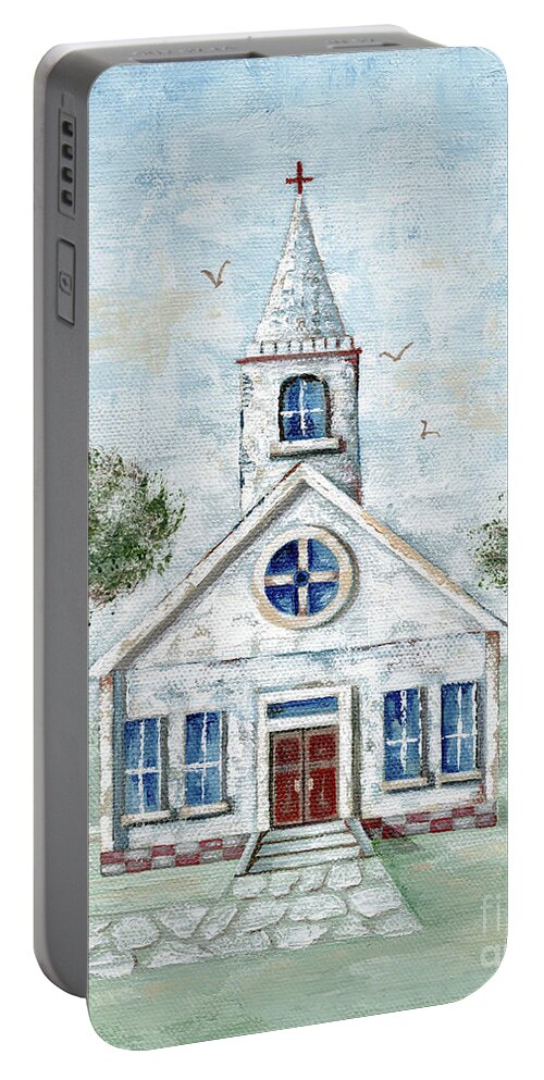 Church Portable Battery Charger featuring the painting Country Church Blessings by Annie Troe