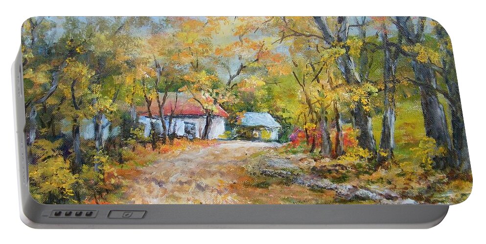 Landscape Portable Battery Charger featuring the painting Country Lane by Virginia Potter