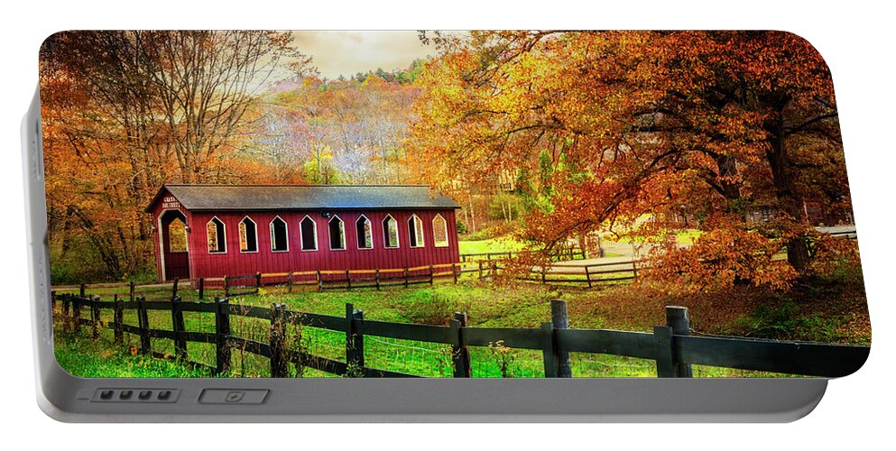Andrews Portable Battery Charger featuring the photograph Country Red in Autumn by Debra and Dave Vanderlaan