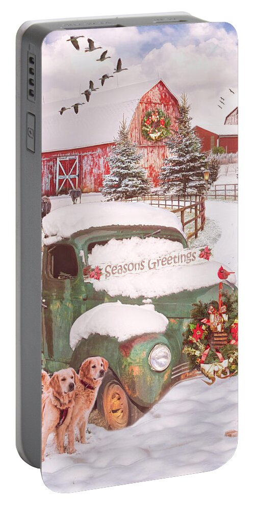 1949 Portable Battery Charger featuring the digital art Country Seasons Greetings by Debra and Dave Vanderlaan