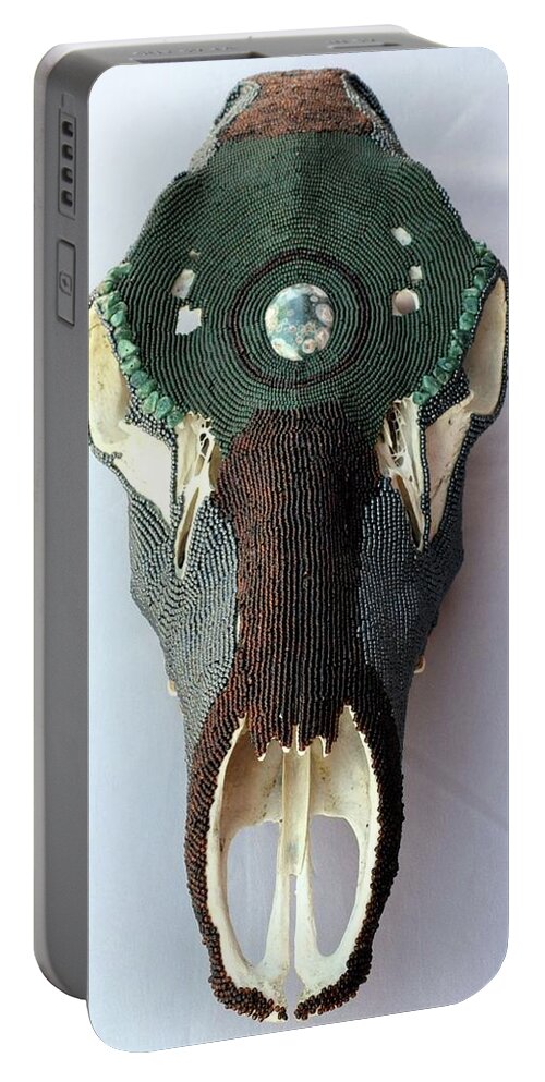 Skull Portable Battery Charger featuring the mixed media Cow Elk Skull by Charla Van Vlack
