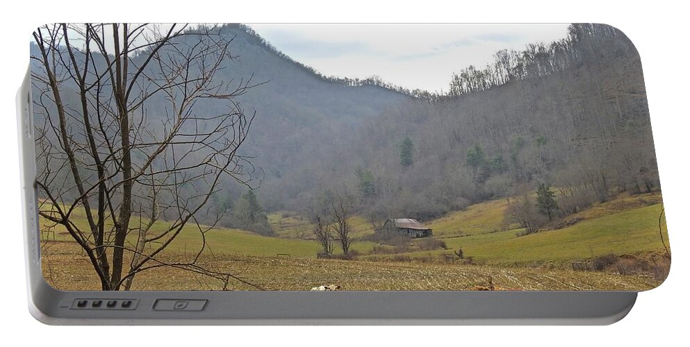 Smoky Mountains Portable Battery Charger featuring the photograph Cows In A Smoky Mountain Pasture by Kathy Chism