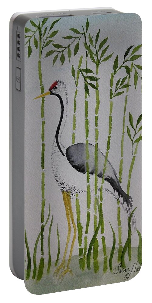Crane Portable Battery Charger featuring the painting Crane #1 by Susan Nielsen