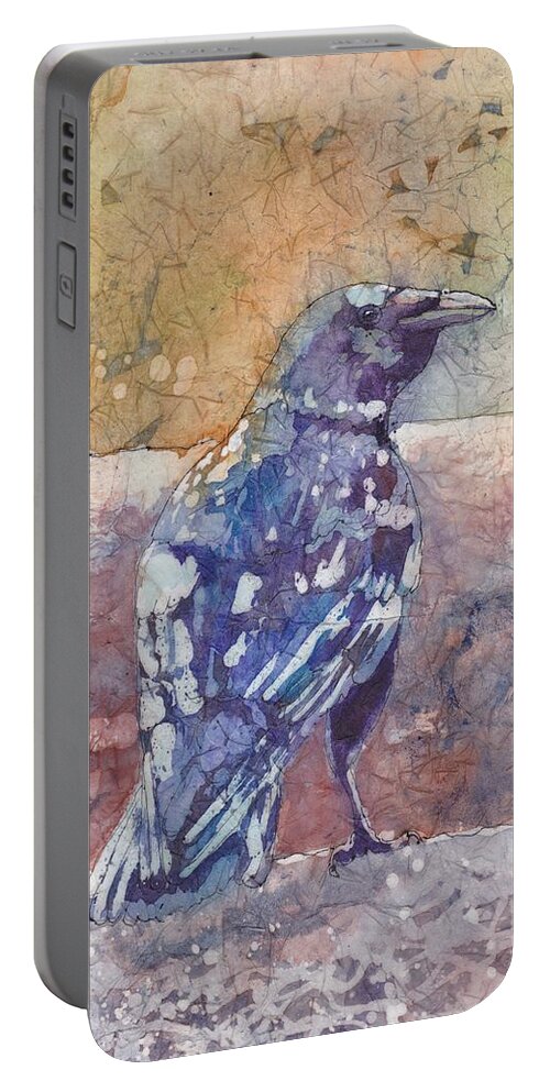 Batik Portable Battery Charger featuring the painting Crow by Ruth Kamenev