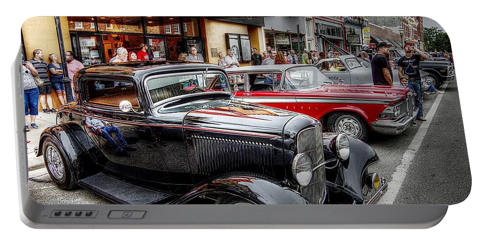 Old Cars Portable Battery Charger featuring the photograph Cruise Night Vehicles by Karen McKenzie McAdoo