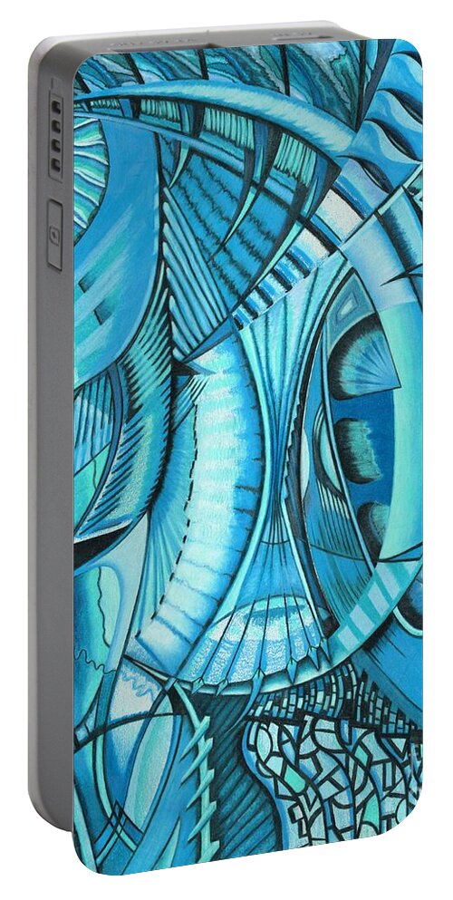 Cubist Abstract Scott Brennan Portable Battery Charger featuring the drawing Cult Clash Queen by Scott Brennan