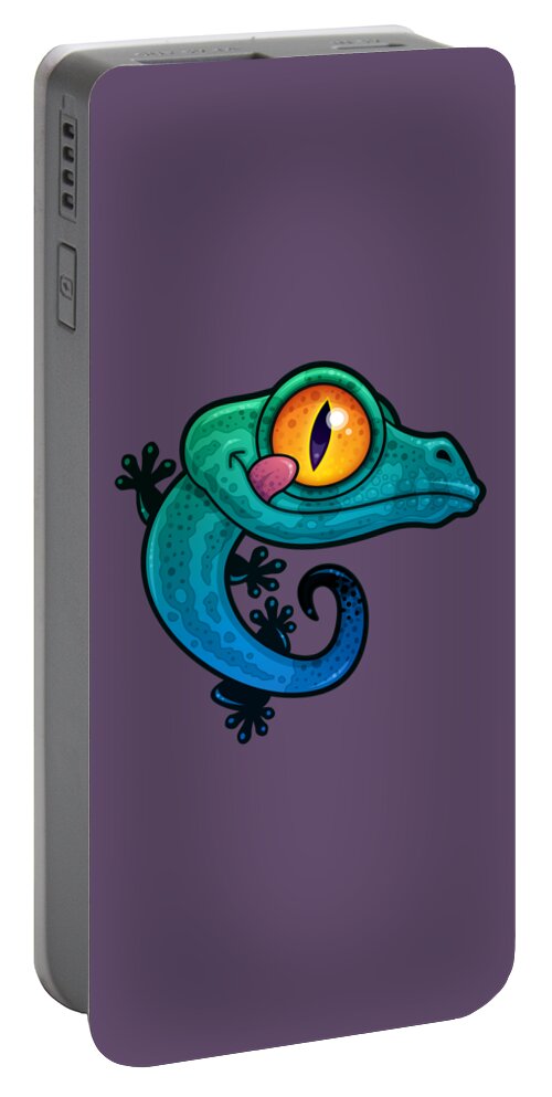 Lizard Portable Battery Charger featuring the digital art Cute Colorful Cartoon Gecko by John Schwegel