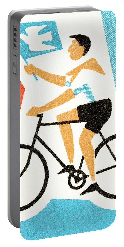 Activity Portable Battery Charger featuring the drawing Cyclist with flags by CSA Images