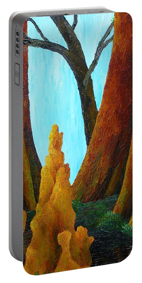 Florida Portable Battery Charger featuring the painting Cypress Knees by Margaret Zabor