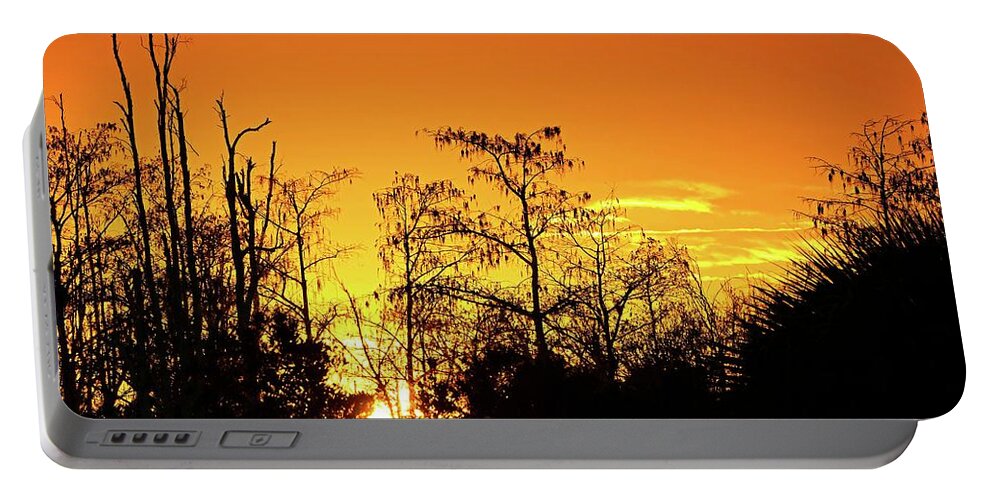 Airplane Portable Battery Charger featuring the photograph Cypress Swamp Sunset 3 by Steve DaPonte